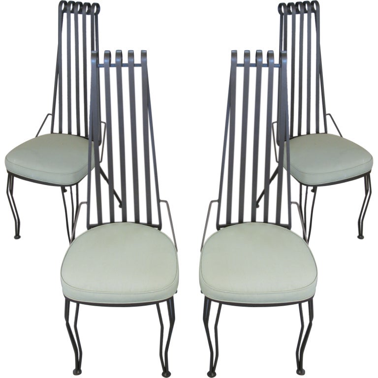 Set of Four Wrought Iron High Back Chairs