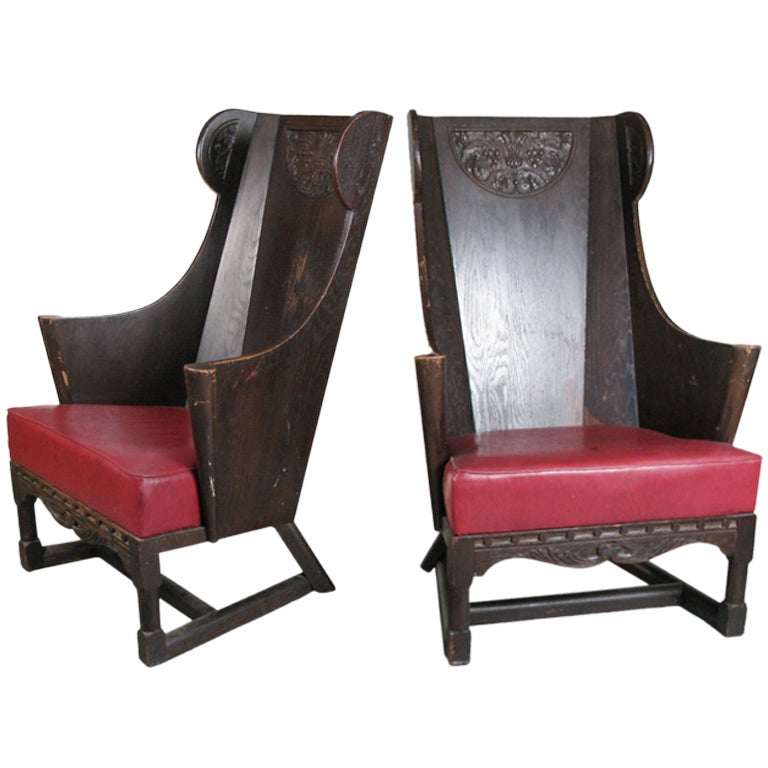 Antique Carved British Oak Chairs by Jamestown Lounge Co.