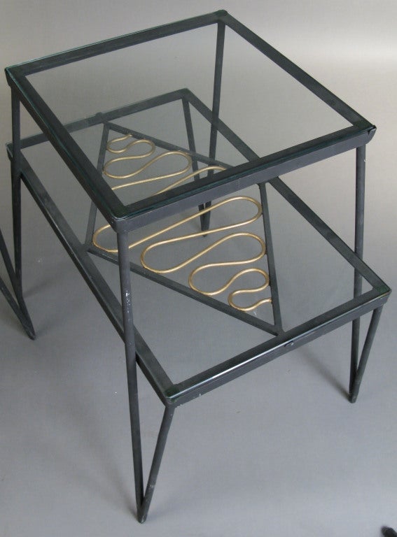 American Vintage Pair of Iron and Gilt Ribbon Tables