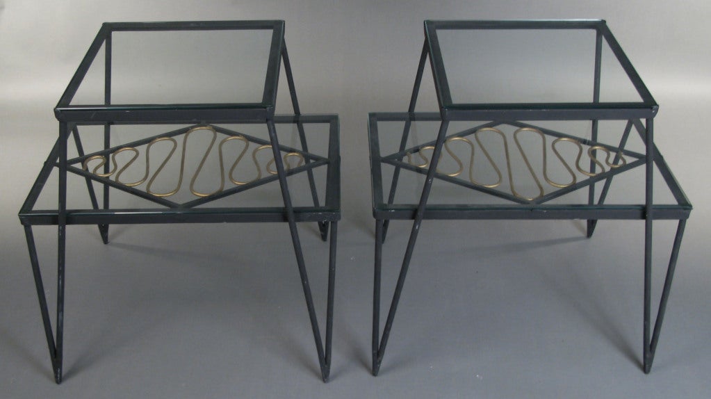 Vintage Pair of Iron and Gilt Ribbon Tables In Excellent Condition In Hudson, NY