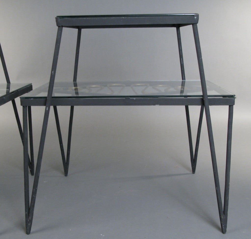 Mid-20th Century Vintage Pair of Iron and Gilt Ribbon Tables