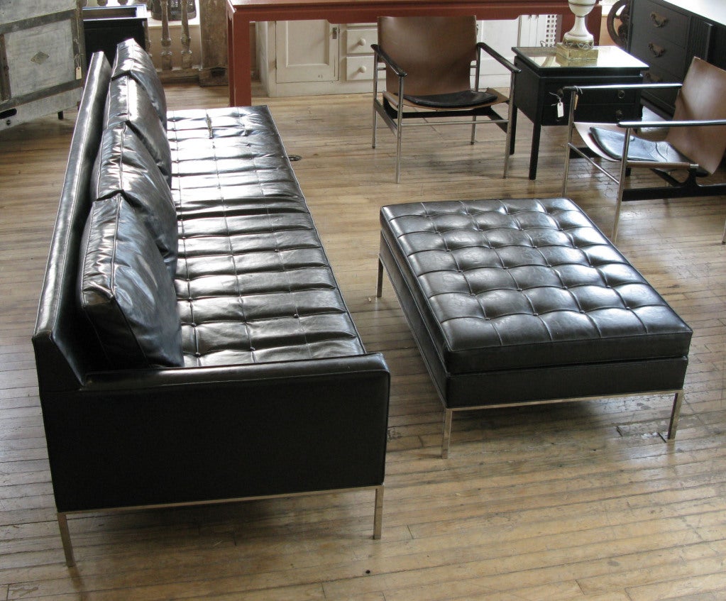 Vintage Chrome Base Tufted Sofa & Ottoman by Harvey Probber 1