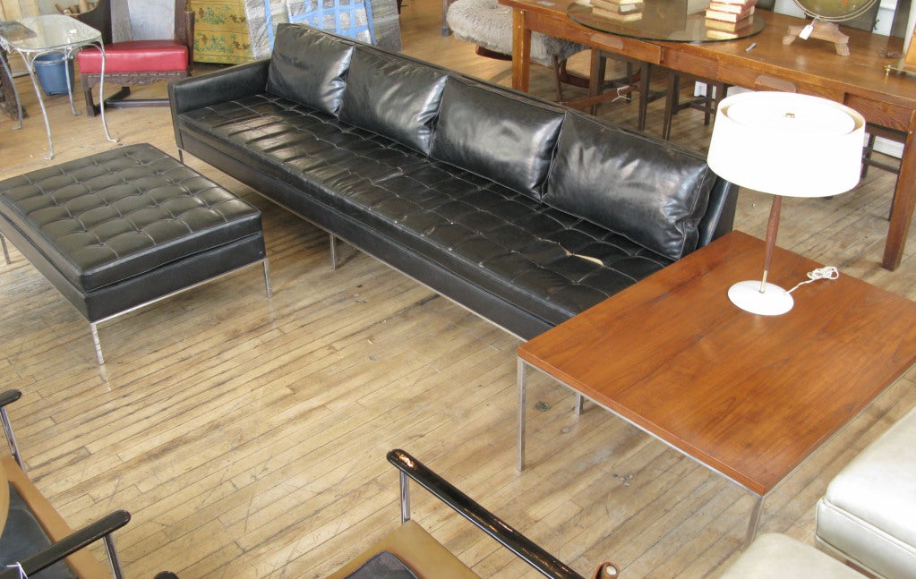 Vintage Chrome Base Tufted Sofa & Ottoman by Harvey Probber 4