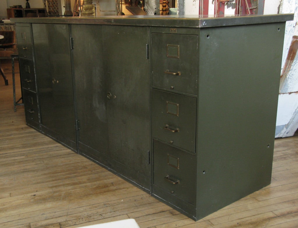 American Antique Steel & Brass Industrial Storage File Cabinet