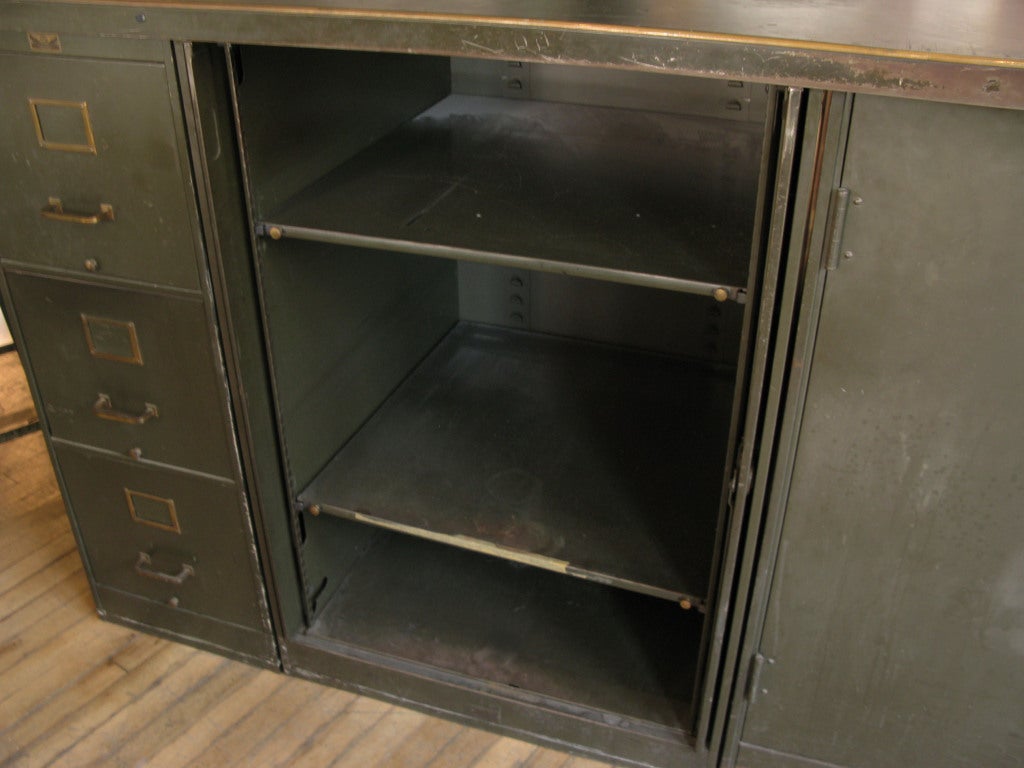 Antique Steel & Brass Industrial Storage File Cabinet 2