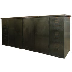 Antique Steel & Brass Industrial Storage File Cabinet