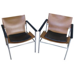 Chrome & Leather Lounge Chairs by Charles Pollack for Knoll