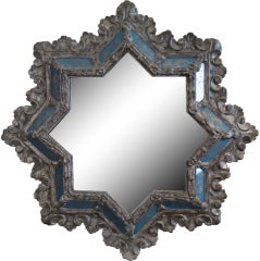 Antique 1920's Carved Wood and Egolomise Star Mirror