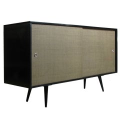 Classic Paul McCobb Ebonized Birch & Grasscloth Credenza