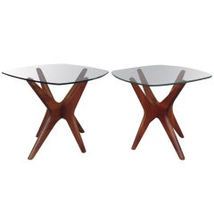 Pair of Walnut 
Glass Tables by Adrian Pearsall