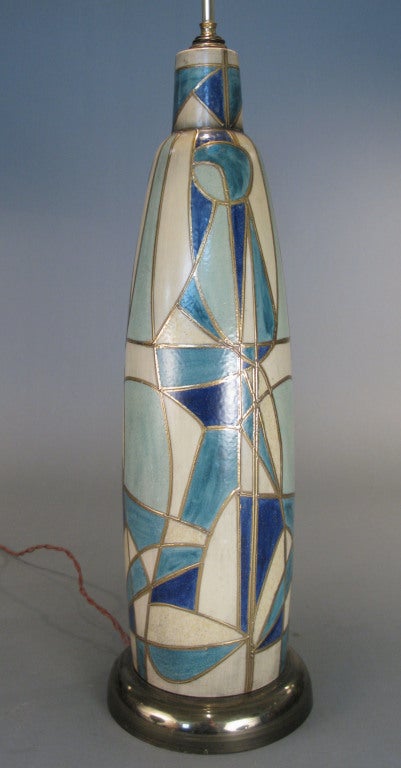 Mid-Century Italian Cubist Glazed Ceramic Lamp 1