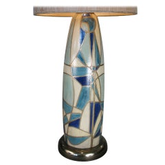 Mid-Century Italian Cubist Glazed Ceramic Lamp
