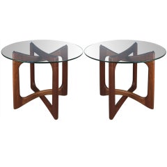 Pair of Open Cube  Walnut & Glass Tables by Adrian Pearsall