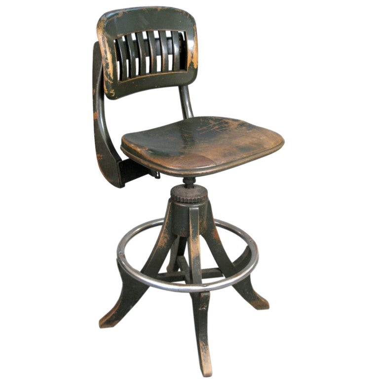 Antique Industrial Drafting Stool by Sikes