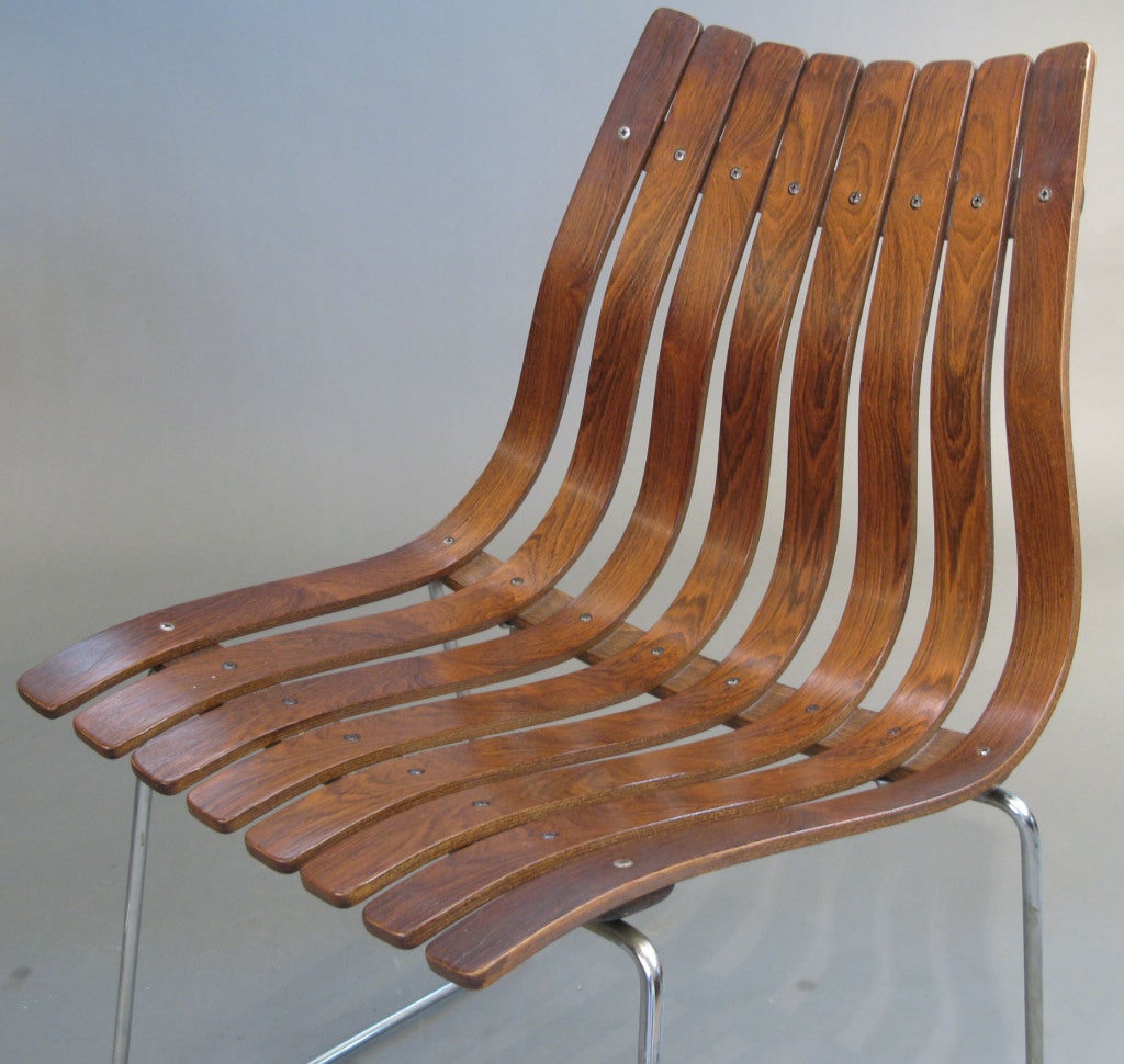 Norwegian Set of Four Rosewood Scandia Chairs by Hans Brattrud