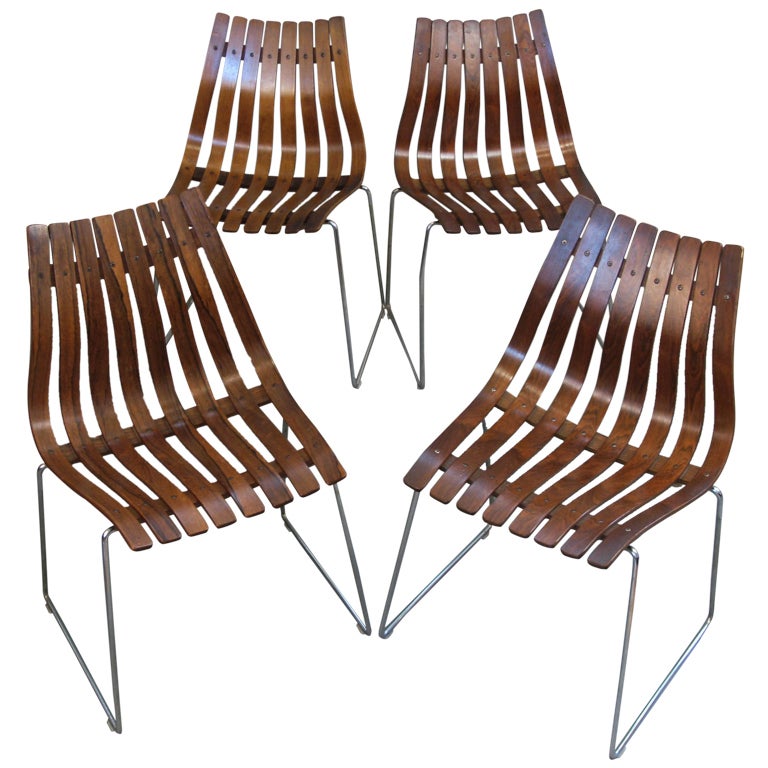 Set of Four Rosewood Scandia Chairs by Hans Brattrud