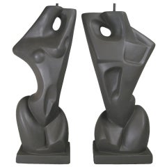 Pair of Cubist Figure Lamps by Frederick Weinberg