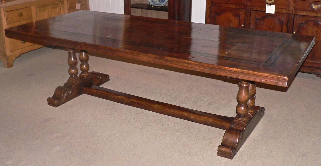 Vintage Walnut Trestle Table from France