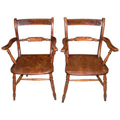 Antique Pair of English Scroll Back Windsor Armchairs