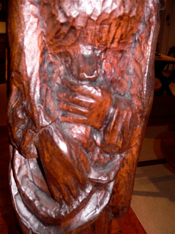 Folk Art French Carved Oak Figure For Sale