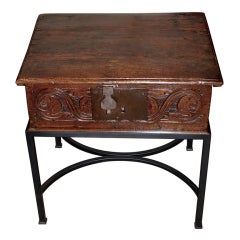Antique English 17th Century Oak Bible Box on Later Stand
