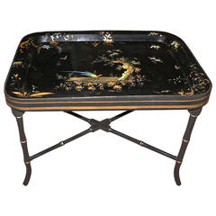 English Victorian Paper Mache Tray on Custom Stand