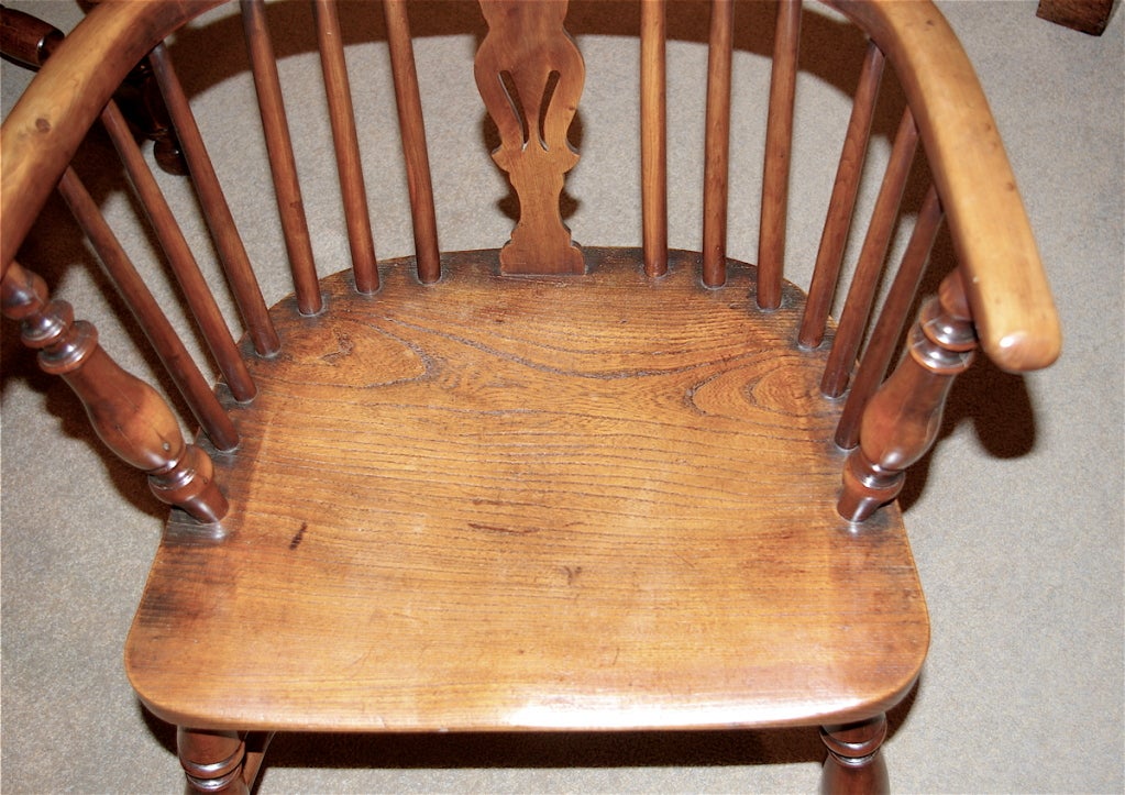 19th Century Set of Four English Yew Wood Windsor Chairs