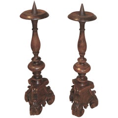 Pair of French  18th Century Walnut Altar Candlesticks