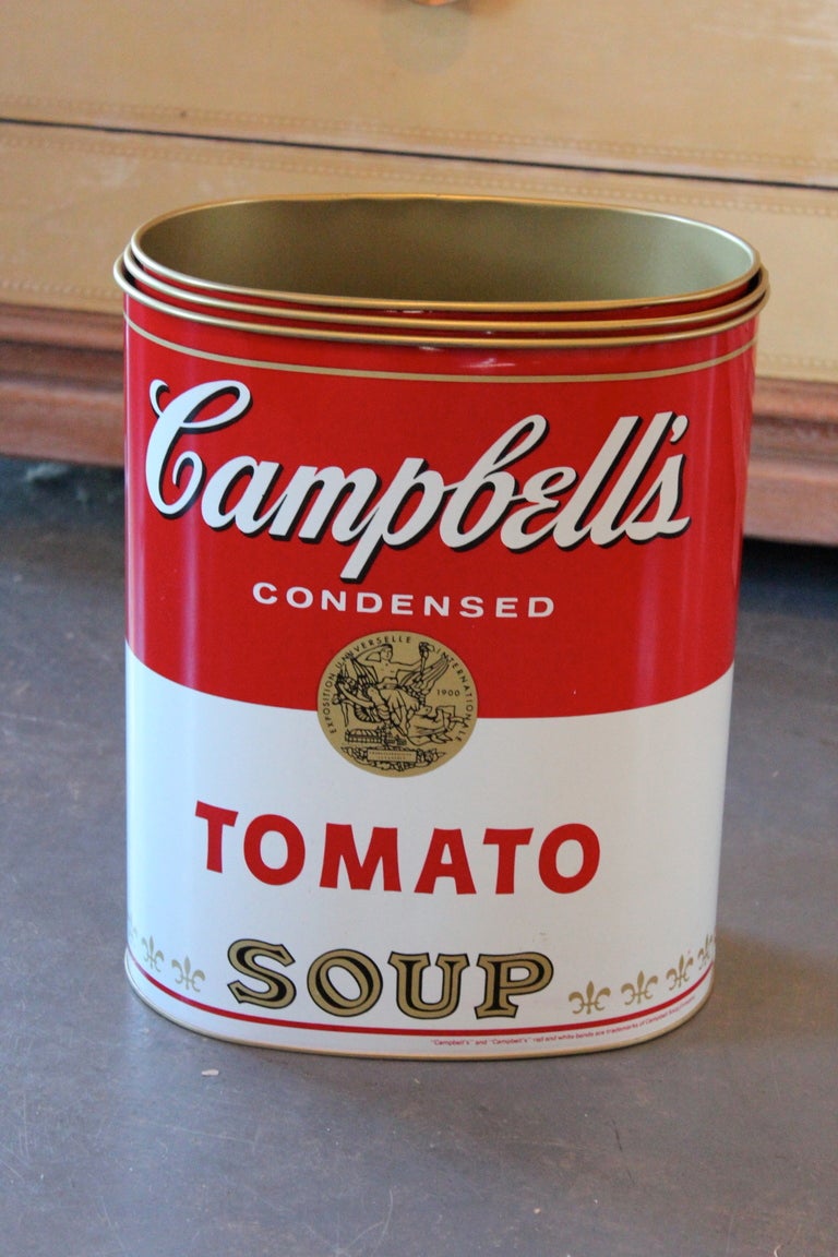 A set of three new-old-stock Campbell's trashcans