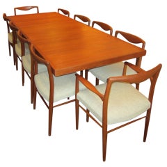 Teak Dining Table and 10 Chairs Designed by Kai Lyngfeldt Larsen