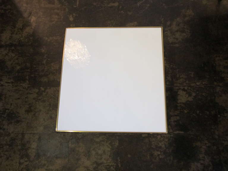 Brass and White Vitrolite Side Table in the Style of Paul McCobb In Excellent Condition For Sale In Dallas, TX