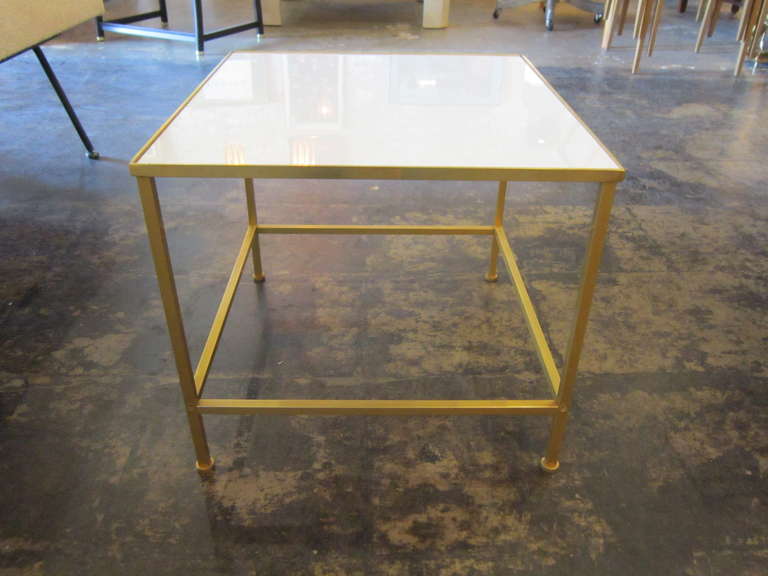 Mid-20th Century Brass and White Vitrolite Side Table in the Style of Paul McCobb For Sale
