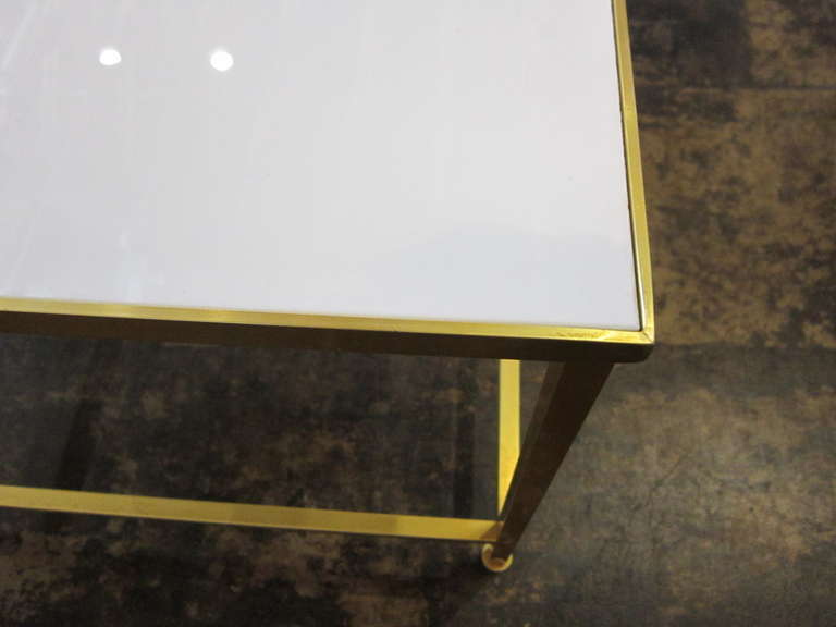 Brass and White Vitrolite Side Table in the Style of Paul McCobb For Sale 3