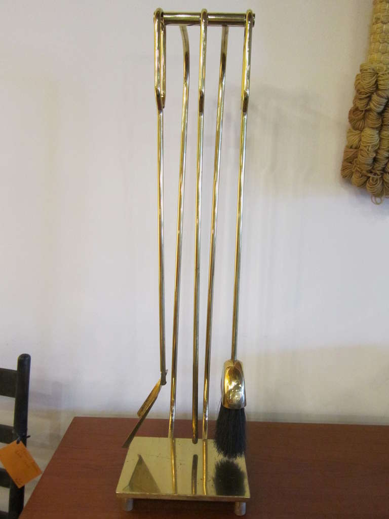 1970's Solid Brass Fireplace Tools In Good Condition For Sale In Dallas, TX
