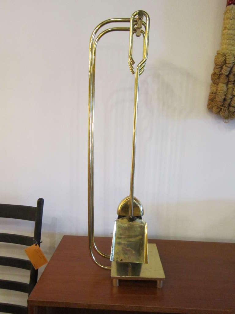 20th Century 1970's Solid Brass Fireplace Tools For Sale