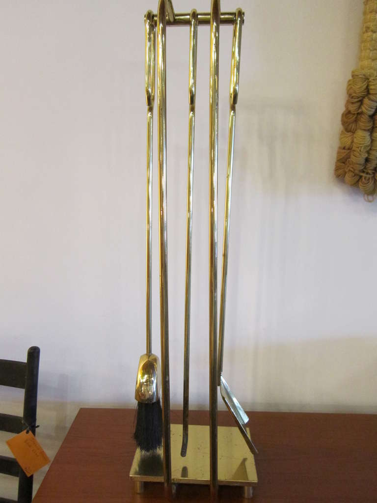 1970's Solid Brass Fireplace Tools For Sale 1