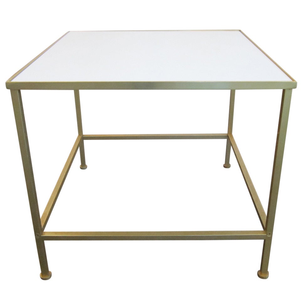 Brass and White Vitrolite Side Table in the Style of Paul McCobb For Sale