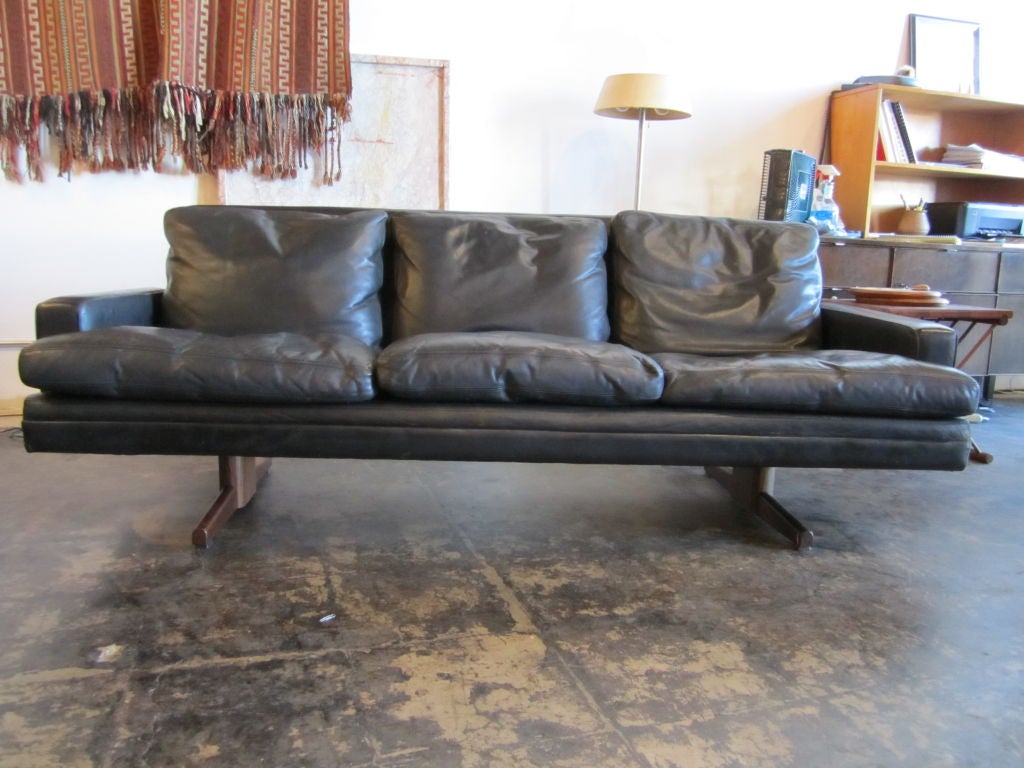 Leather Danish sofa on rosewood legs