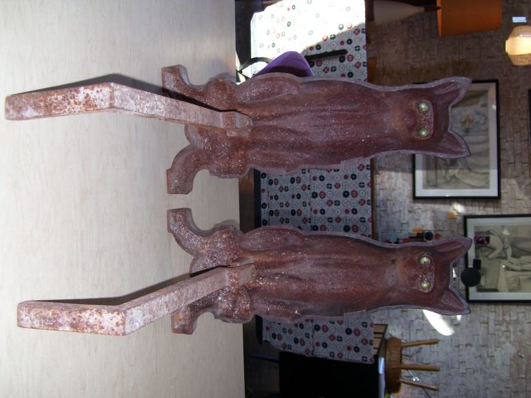 Early Cast Iron Cat Andirons 1