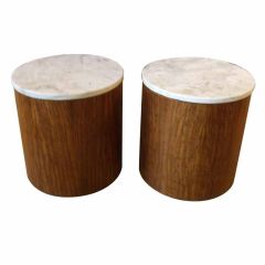 Pair of Marble Top Barrel End Tables