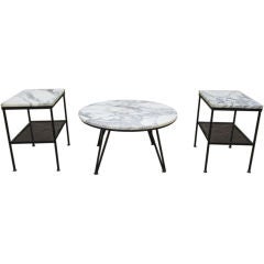 Set of marble top outdoor tables by Salterini