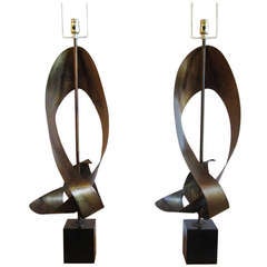 Metal Brutalist Lamps by Harry Balmer for Laurel Lamp