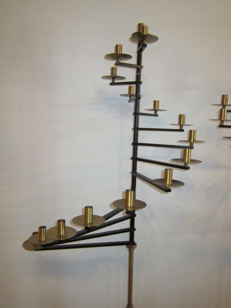 Brass and Steel Standing Candelabras In Good Condition In Dallas, TX