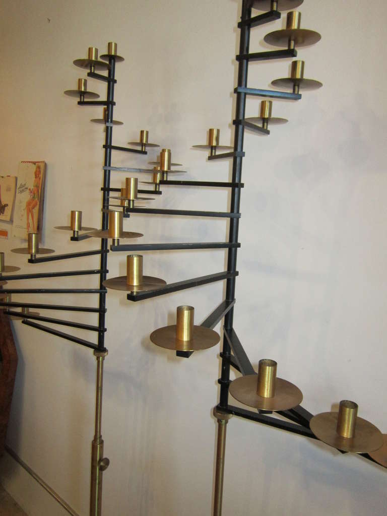 20th Century Brass and Steel Standing Candelabras