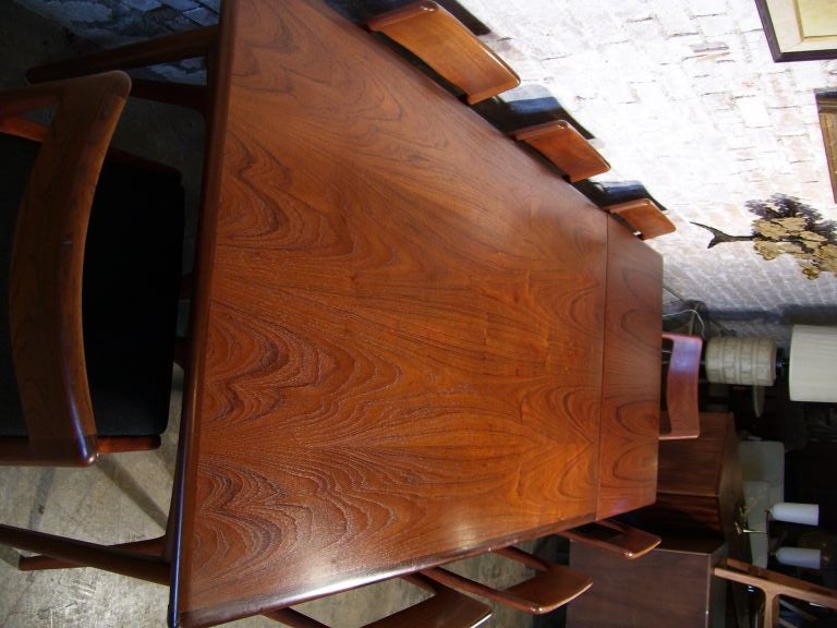 Teak Danish Modern Draw Leaf Dining Table and Eight Chairs 1