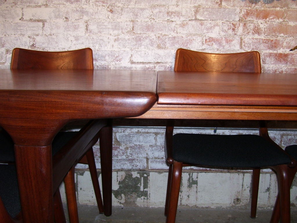 Teak Danish Modern Draw Leaf Dining Table and Eight Chairs 2