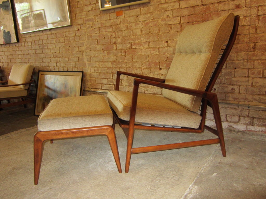 Wood Danish Recliner and Ottoman Designed by Ib Kofod-Larsen