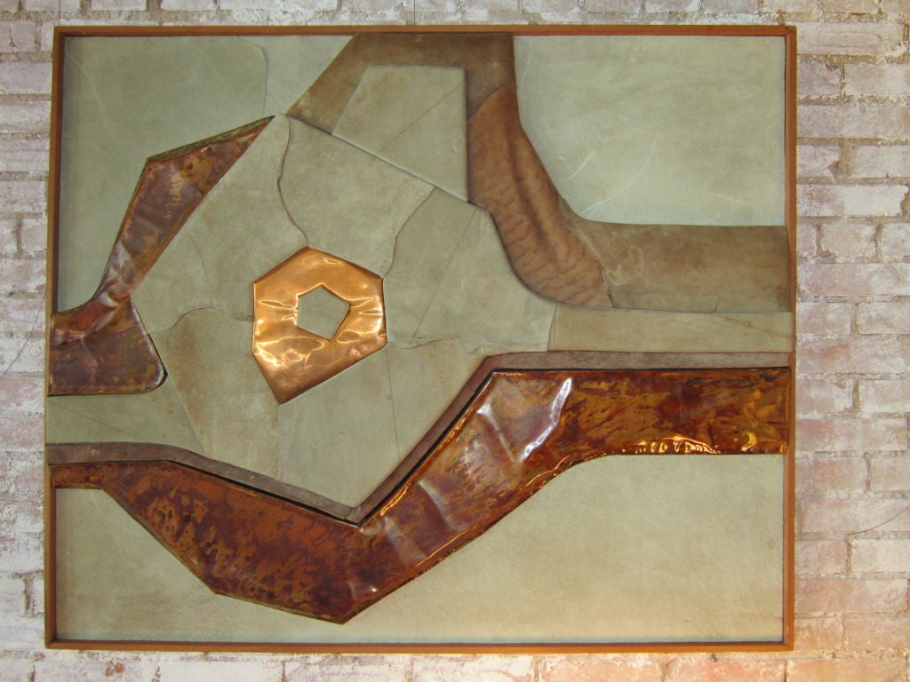 Large Scale Patinated Copper and Suede Wall Relief