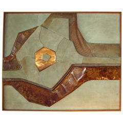 Large Scale Patinated Copper and Suede Wall Relief