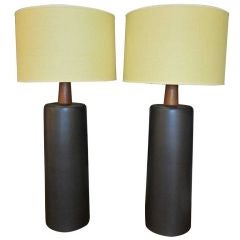 Monumental Pair of Chocolate Brown Martz Lamps